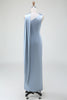 Laden Sie das Bild in den Galerie-Viewer, Blaues Etui Satin langes Brautjungfernkleid mit einer Schulter