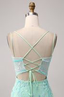 Laden Sie das Bild in den Galerie-Viewer, Grüne Meerjungfrau Spaghettiträger Pailletten Langes Ballkleid mit Schlitz