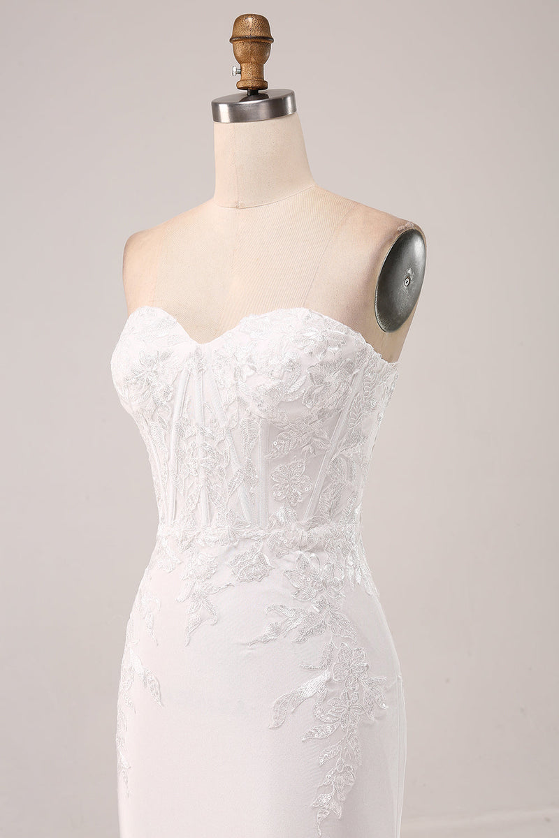 Laden Sie das Bild in den Galerie-Viewer, Elfenbein trägerloses Meerjungfrauen Hochzeitskleid