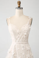 Laden Sie das Bild in den Galerie-Viewer, Aprikose A-Linie Spaghettiträger Applikationen Langes Brautkleid mit Schlitz