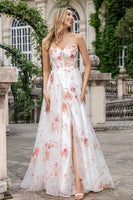 Laden Sie das Bild in den Galerie-Viewer, Elfenbeinblume A-Linie Herzausschnitt besticktes Korsett Langes Ballkleid mit Schlitz