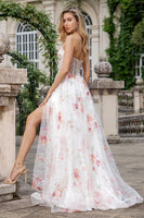 Laden Sie das Bild in den Galerie-Viewer, Elfenbeinblume A-Linie Herzausschnitt besticktes Korsett Langes Ballkleid mit Schlitz