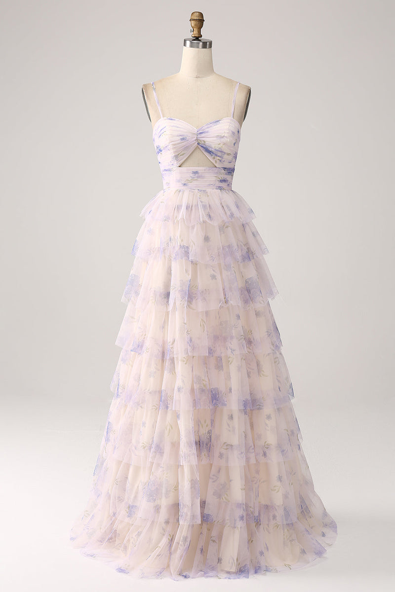 Laden Sie das Bild in den Galerie-Viewer, Lavendel blumen gestuftes Prinzessinnen Ballkleid mit Plissee