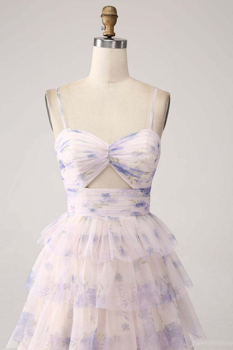 Laden Sie das Bild in den Galerie-Viewer, Lavendel blumen gestuftes Prinzessinnen Ballkleid mit Plissee