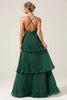 Laden Sie das Bild in den Galerie-Viewer, A-Linie gestuftes Chiffon Kleid Dunkelgrün Langes Brautjungfernkleid mit Plissee