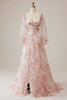 Laden Sie das Bild in den Galerie-Viewer, Elfenbein blume A-Linie schulterfreies plissiertes Brautkleid mit langen Ärmeln