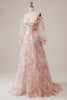 Laden Sie das Bild in den Galerie-Viewer, Elfenbein blume A-Linie schulterfreies plissiertes Brautkleid mit langen Ärmeln