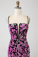 Laden Sie das Bild in den Galerie-Viewer, Funkelndes Mermaid Fuchsia Schwarzes Pailletten Ballkleid mit Schlitz