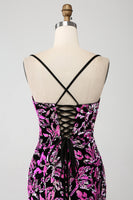 Laden Sie das Bild in den Galerie-Viewer, Funkelndes Mermaid Fuchsia Schwarzes Pailletten Ballkleid mit Schlitz