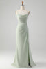 Laden Sie das Bild in den Galerie-Viewer, Matcha A Linie Spaghettiträger Satin Langes Brautjungfernkleid mit Schnürung