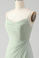 Laden Sie das Bild in den Galerie-Viewer, Matcha A Linie Spaghettiträger Satin Langes Brautjungfernkleid mit Schnürung