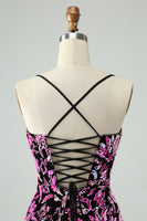 Laden Sie das Bild in den Galerie-Viewer, Glitzerndes Fuchsia Bodycon Spaghettiträger Pailletten Kurzes Abiballkleid