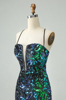 Laden Sie das Bild in den Galerie-Viewer, Glitzerndes Fuchsia Bodycon Spaghettiträger Pailletten Kurzes Abiballkleid