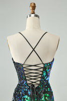 Laden Sie das Bild in den Galerie-Viewer, Glitzerndes Fuchsia Bodycon Spaghettiträger Pailletten Kurzes Abiballkleid