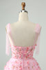 Laden Sie das Bild in den Galerie-Viewer, Süßes rosa A-Linie Spaghettiträger Kurzes Abiballkleid mit 3D-Blumen