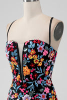 Laden Sie das Bild in den Galerie-Viewer, Schwarzes Bodycon Spaghettiträger mit V-Ausschnitt Kurzes Abiballkleid