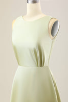 Laden Sie das Bild in den Galerie-Viewer, Dusty Sage A Linie Langes Satin Brautjungfernkleid