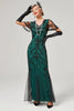 Laden Sie das Bild in den Galerie-Viewer, Pailletten Schwarz Langes Kleid aus den 1920er Jahren