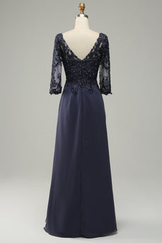 Graublaues A-Linie Halbarm Chorkleid mit Stickerei