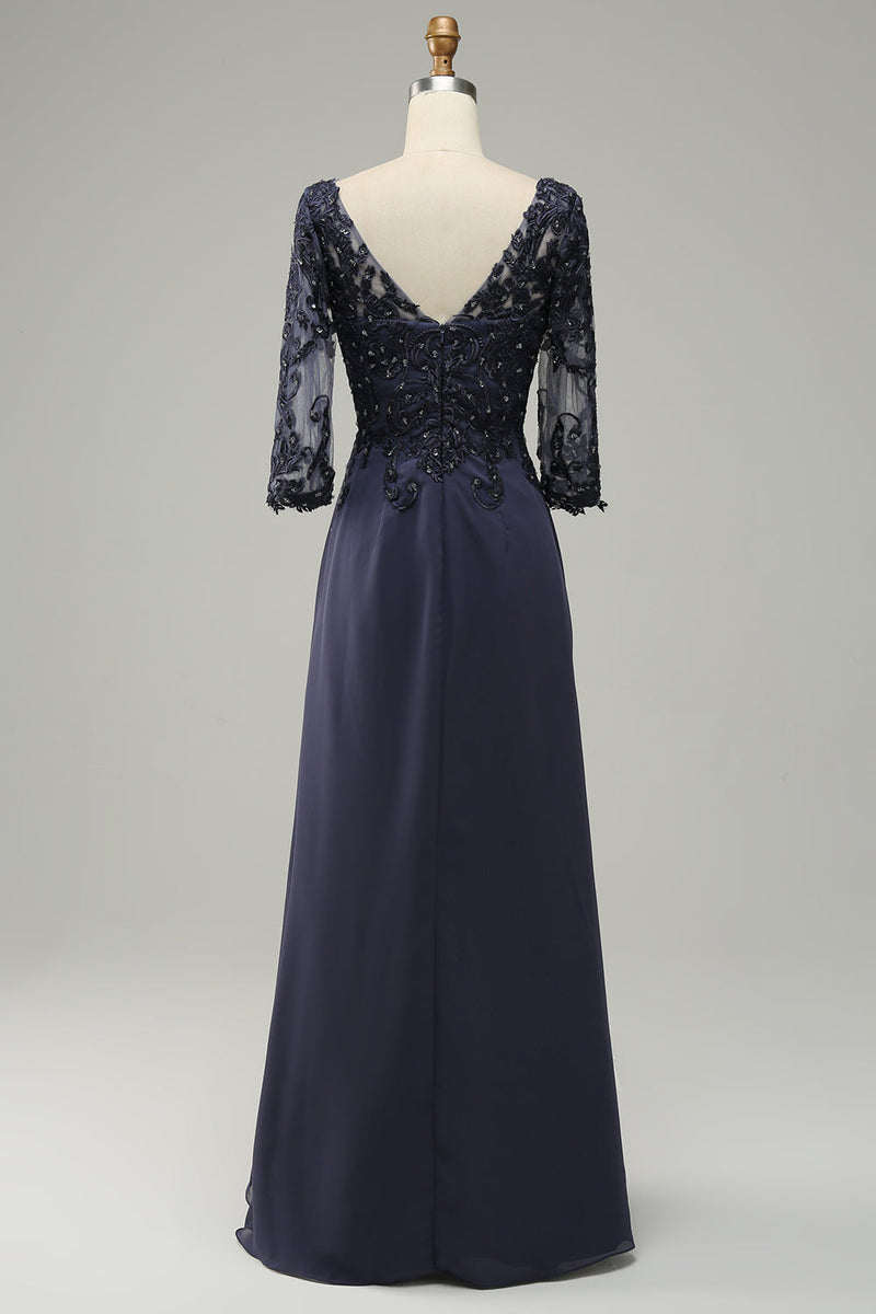 Laden Sie das Bild in den Galerie-Viewer, Graublaues A-Linie Halbarm Chorkleid mit Stickerei