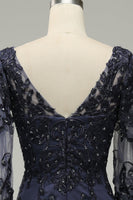 Laden Sie das Bild in den Galerie-Viewer, Graublaues A-Linie Halbarm Chorkleid mit Stickerei