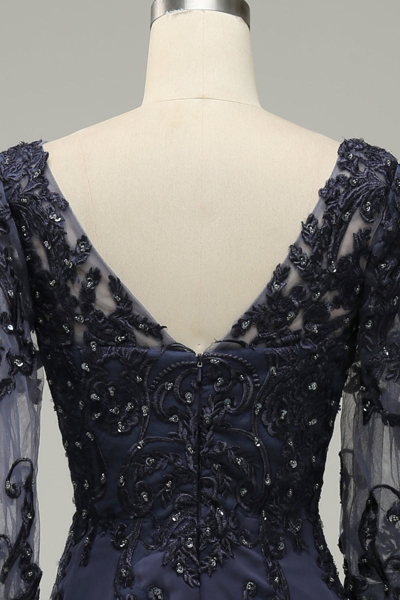 Laden Sie das Bild in den Galerie-Viewer, Graublaues A-Linie Halbarm Chorkleid mit Stickerei