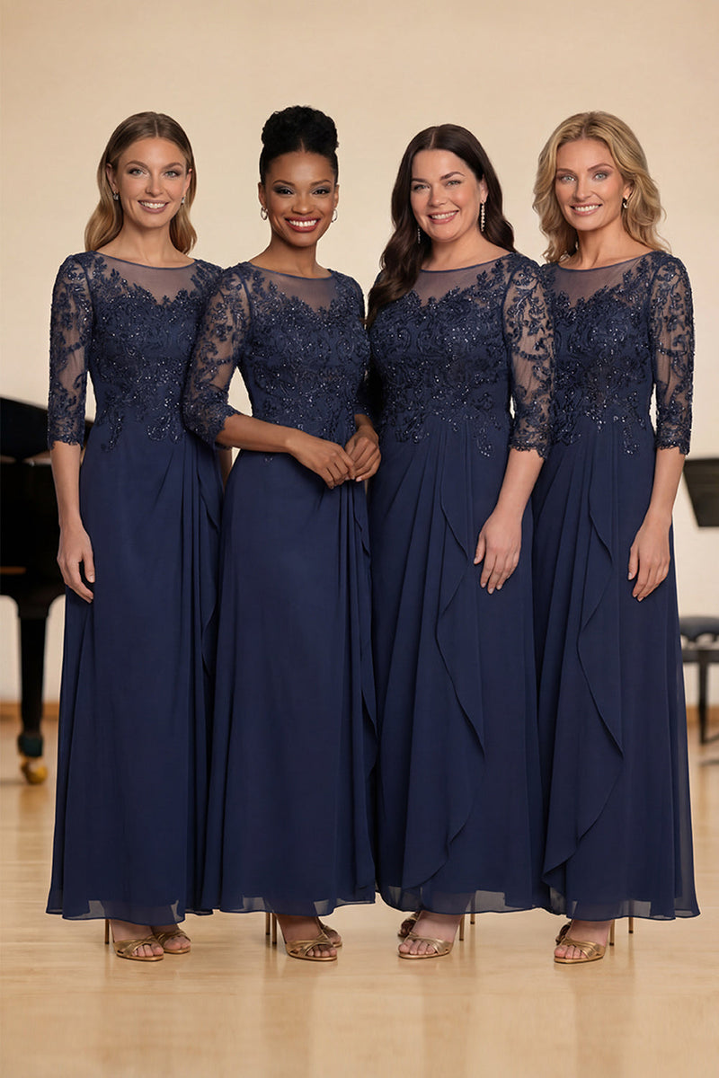 Laden Sie das Bild in den Galerie-Viewer, Graublaues A-Linie Halbarm Chorkleid mit Stickerei