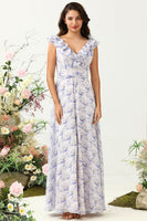 Laden Sie das Bild in den Galerie-Viewer, Blush Lila Blume Boho Chiffon Brautjungfernkleid