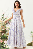 Laden Sie das Bild in den Galerie-Viewer, Blush Lila Blume Boho Chiffon Brautjungfernkleid