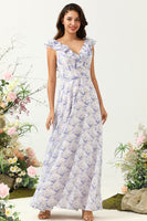 Laden Sie das Bild in den Galerie-Viewer, Blush Lila Blume Boho Chiffon Brautjungfernkleid