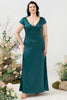 Laden Sie das Bild in den Galerie-Viewer, A-Linie dunkelgrünes V-Ausschnitt Brautjungfernkleid mit offenem Rücken