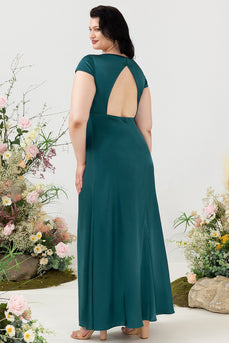 A-Linie dunkelgrünes V-Ausschnitt Brautjungfernkleid mit offenem Rücken
