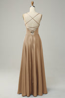 Laden Sie das Bild in den Galerie-Viewer, Grau Blaues Neckholder A Linie Langes Brautjungfernkleid