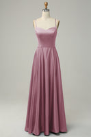 Laden Sie das Bild in den Galerie-Viewer, Grau Blaues Neckholder A Linie Langes Brautjungfernkleid