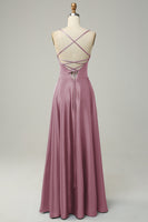 Laden Sie das Bild in den Galerie-Viewer, Grau Blaues Neckholder A Linie Langes Brautjungfernkleid