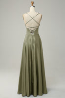 Laden Sie das Bild in den Galerie-Viewer, Grau Blaues Neckholder A Linie Langes Brautjungfernkleid