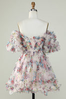 Laden Sie das Bild in den Galerie-Viewer, Schulterfreies Cocktailkleid mit Blumendruck