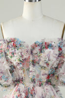 Laden Sie das Bild in den Galerie-Viewer, Schulterfreies Cocktailkleid mit Blumendruck