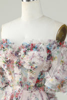 Laden Sie das Bild in den Galerie-Viewer, Schulterfreies Cocktailkleid mit Blumendruck