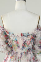 Laden Sie das Bild in den Galerie-Viewer, Schulterfreies Cocktailkleid mit Blumendruck