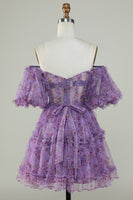 Laden Sie das Bild in den Galerie-Viewer, Schulterfreies Cocktailkleid mit Blumendruck