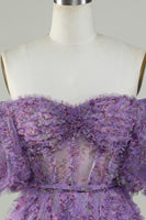 Laden Sie das Bild in den Galerie-Viewer, Schulterfreies Cocktailkleid mit Blumendruck