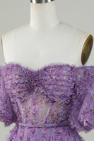 Laden Sie das Bild in den Galerie-Viewer, Schulterfreies Cocktailkleid mit Blumendruck