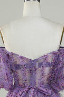 Laden Sie das Bild in den Galerie-Viewer, Schulterfreies Cocktailkleid mit Blumendruck