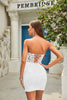 Laden Sie das Bild in den Galerie-Viewer, Bodycon Herzausschnitt Kleines Weißes Kleid mit Applikationen