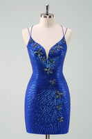 Laden Sie das Bild in den Galerie-Viewer, Schwarzes glitzerndes enges Cocktailkleid mit Pailletten Schmetterlingen