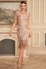 Laden Sie das Bild in den Galerie-Viewer, Glitzerndes rosa Flapper Kleid mit Fransen aus den 1920er Jahren