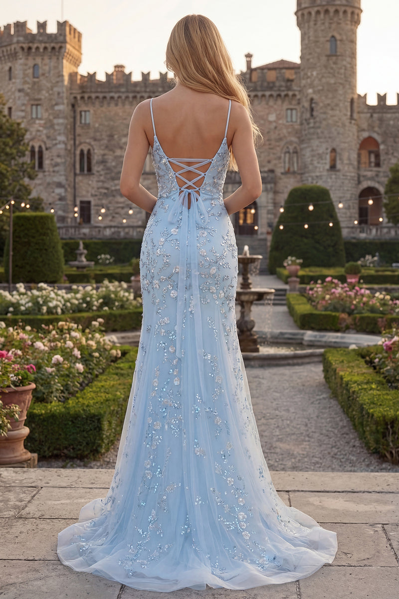 Laden Sie das Bild in den Galerie-Viewer, Mermaid Blush Spaghettiträger Ballkleid mit Applikationen