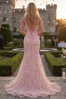 Laden Sie das Bild in den Galerie-Viewer, Mermaid Blush Spaghettiträger Ballkleid mit Applikationen