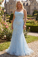 Laden Sie das Bild in den Galerie-Viewer, Mermaid Blush Spaghettiträger Ballkleid mit Applikationen